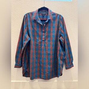 Lands' End blue plaid long-sleeve shirt.